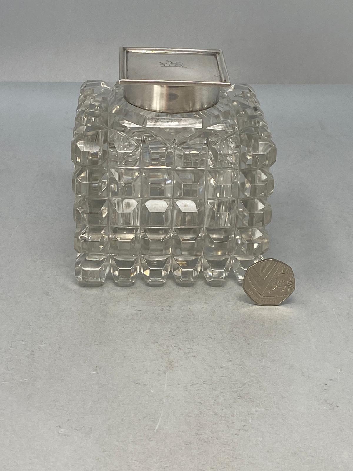 Antique Sterling Silver & Cut Glass Inkwell