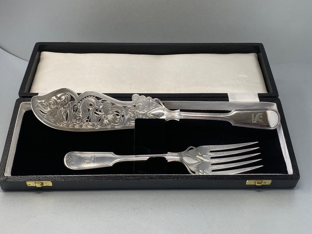 Pair of Antique Victorian Silver plated Fish Servers by Elkington & Co - circa 1870