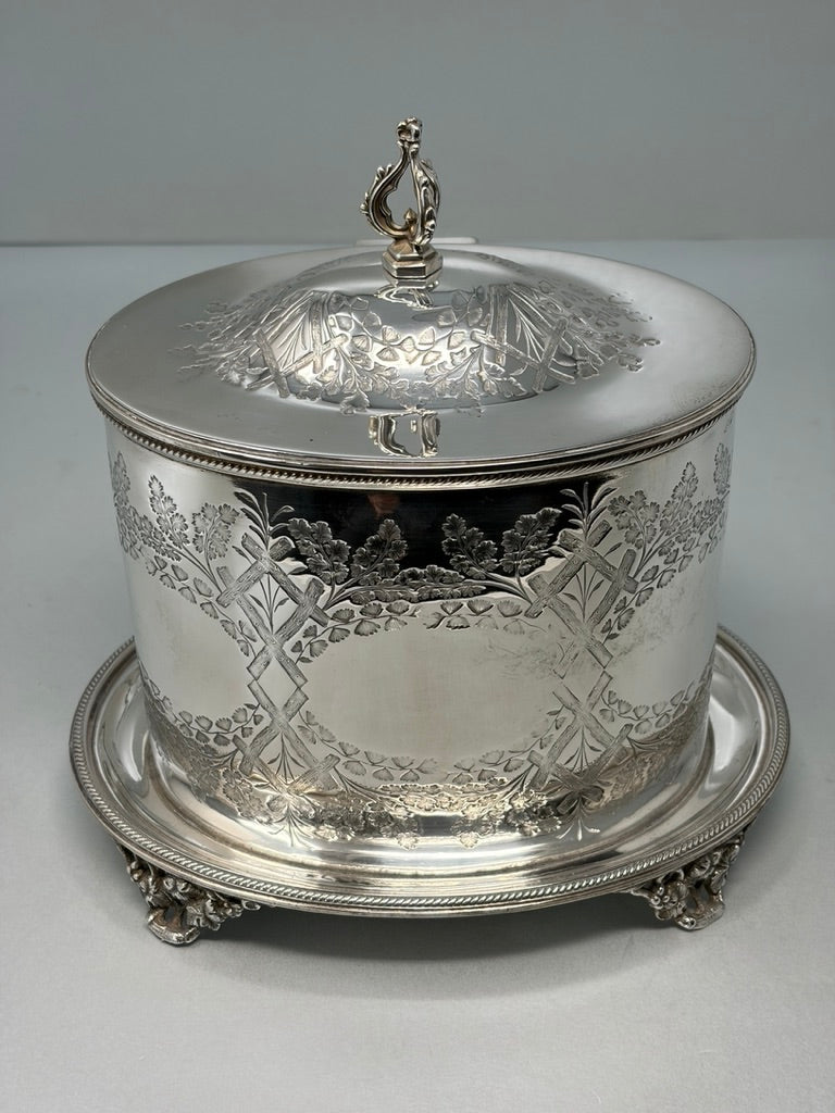 Antique Victorian Silver Plated Oval Biscuit Box by Hukin & Heath