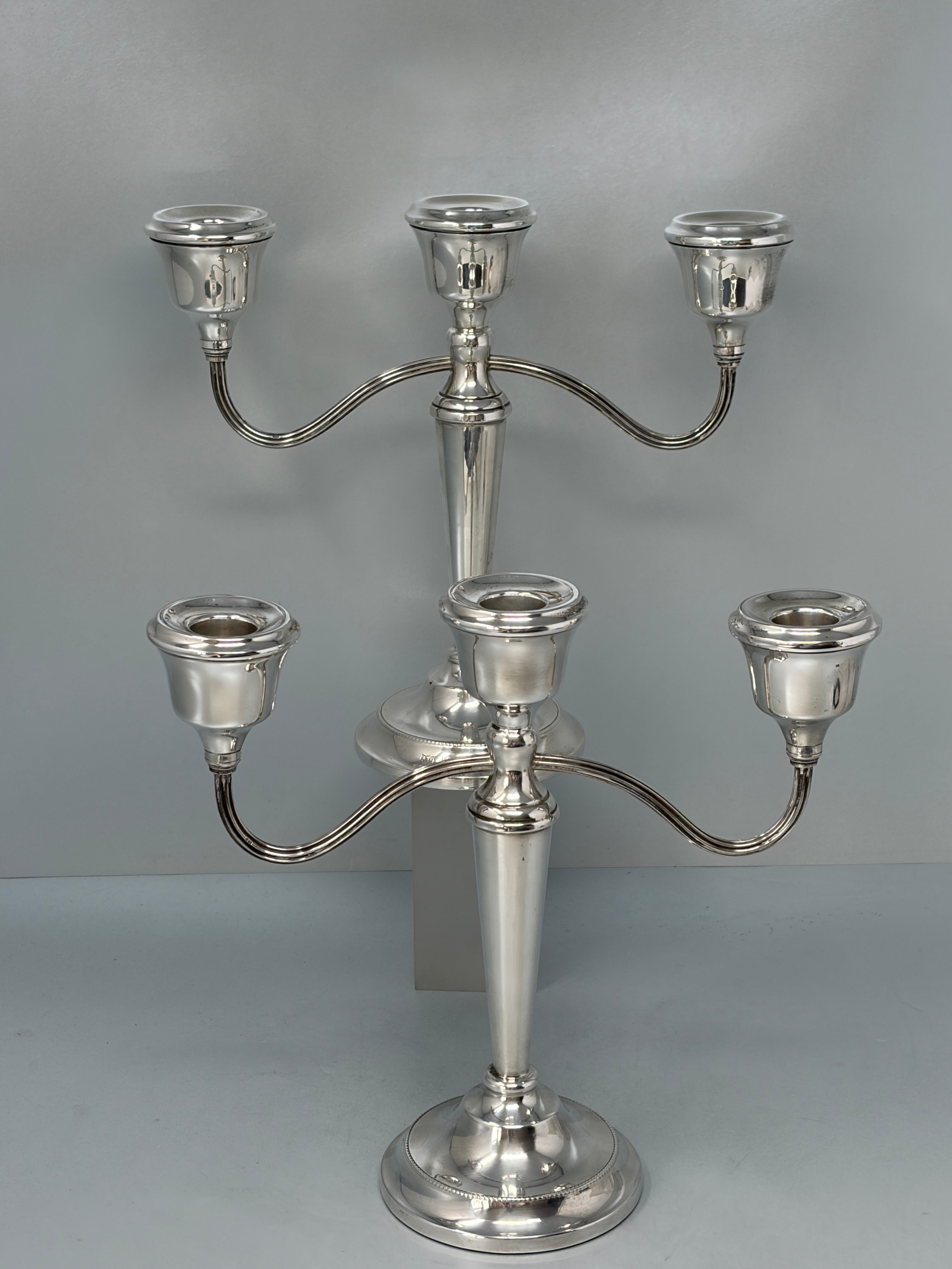 Pair of Three Lite Sterling Silver Candelabra