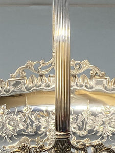 Victorian Silver Plated Hand Chased Basket with Handle