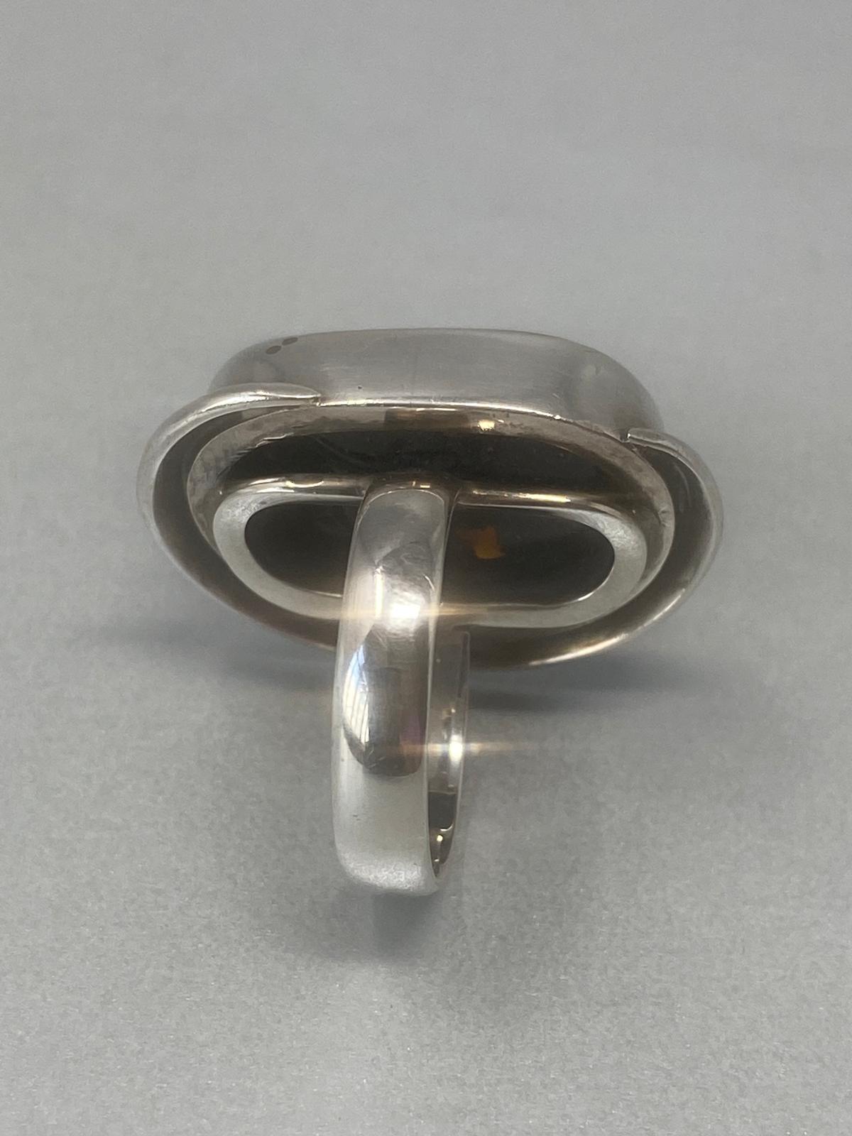 Sterling Silver & Cognac Amber Ring