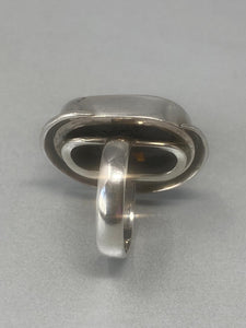 Sterling Silver & Cognac Amber Ring