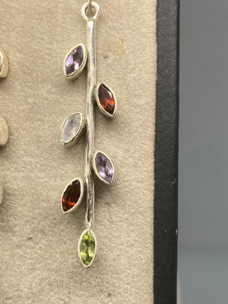 Sterling Silver Earrings with Amethyst, Garnet, Moonstone & Peridor