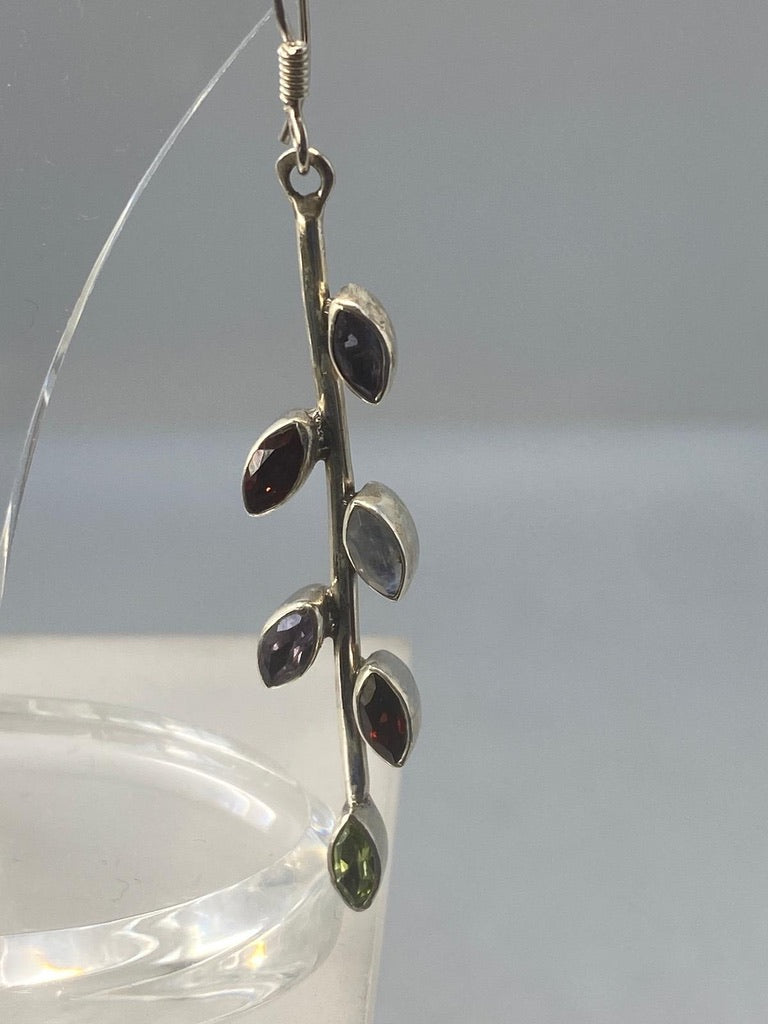 Sterling Silver Earrings with Amethyst, Garnet, Moonstone & Peridor