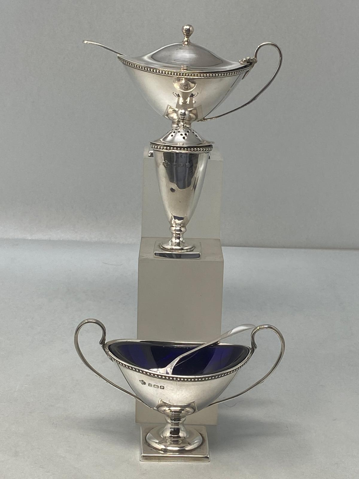 Sterling Silver Oval Three Piece Condiment Set