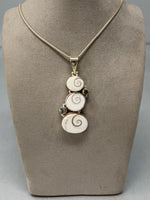 Load image into Gallery viewer, Sterling Silver and Sea Shell with Blue Topaz and Peridot Stone Pendant on Snake Chain
