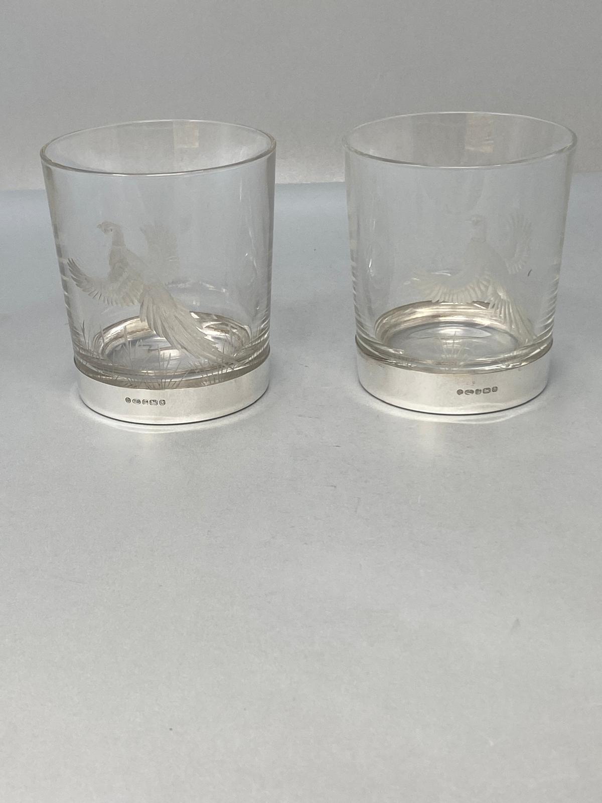Sterling Silver & Crystal Engraved Tumblers with Pheasants