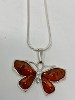 Load image into Gallery viewer, Silver and Amber Butterfly on Snake Chain
