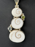 Load image into Gallery viewer, Sterling Silver and Sea Shell with Blue Topaz and Peridot Stone Pendant on Snake Chain
