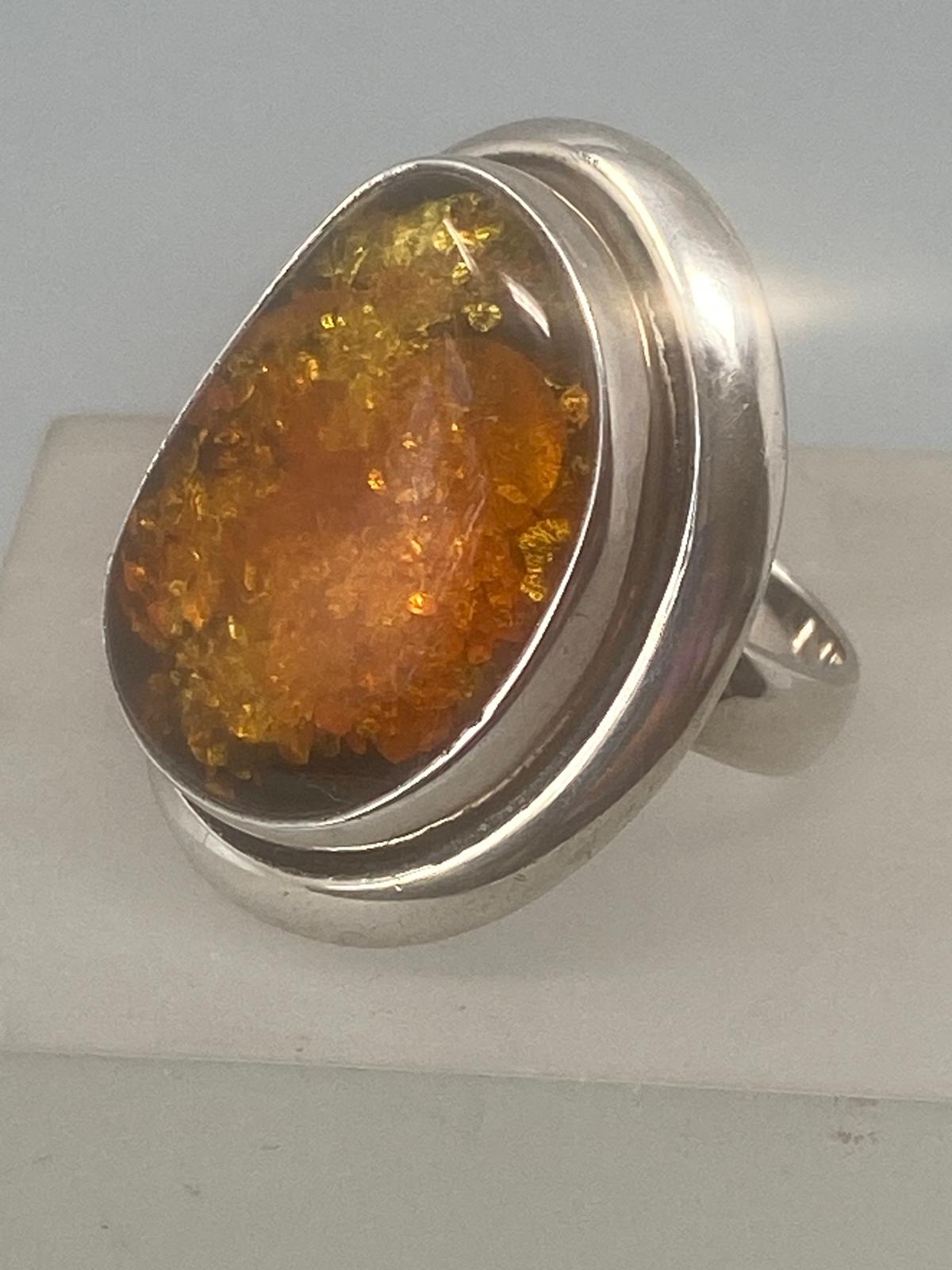 Sterling Silver & Cognac Amber Ring