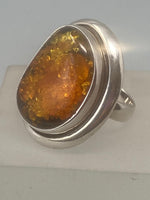 Load image into Gallery viewer, Sterling Silver &amp; Cognac Amber Ring
