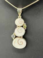 Load image into Gallery viewer, Sterling Silver and Sea Shell with Blue Topaz and Peridot Stone Pendant on Snake Chain
