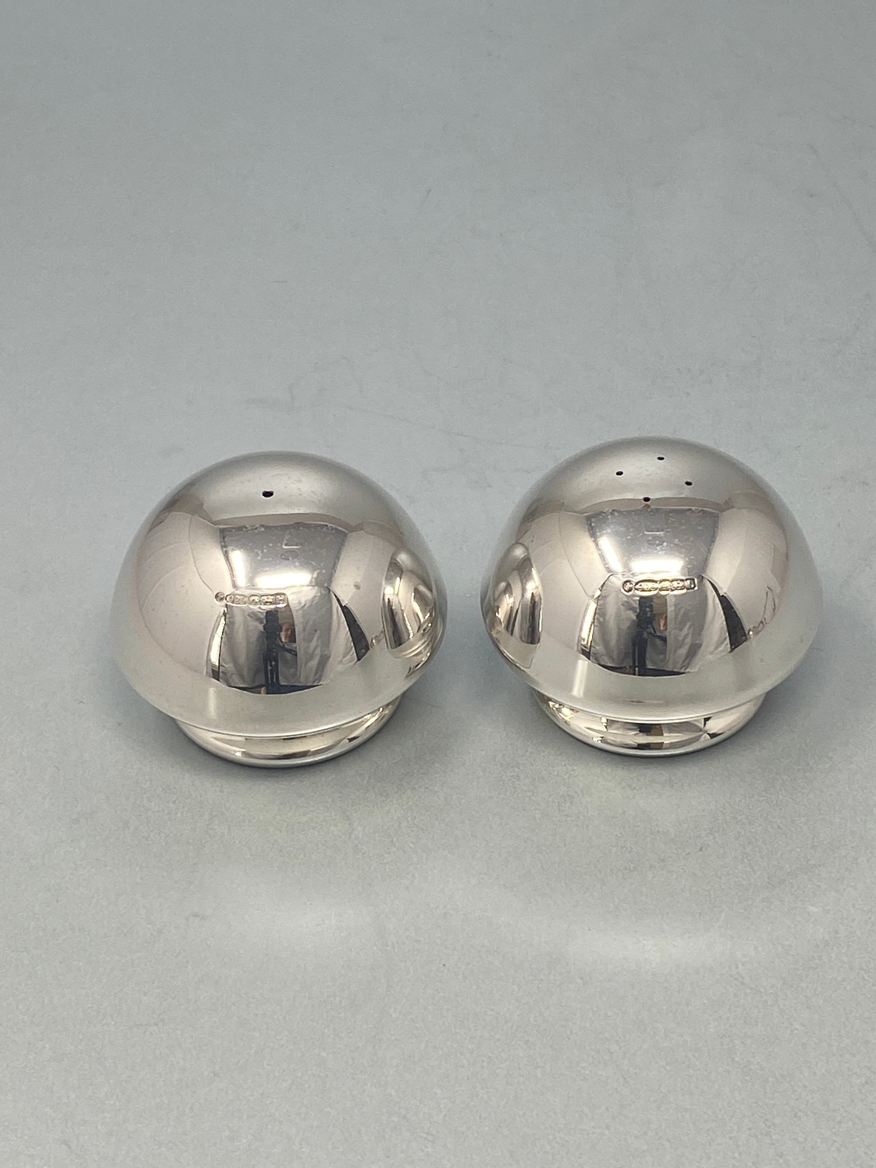 Pair of Vintage Sterling Silver Modernistic Salt & Pepper Shakers