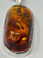 Load image into Gallery viewer, Sterling Silver &amp; Natural Amber Pendant on 41cms Snake Chain
