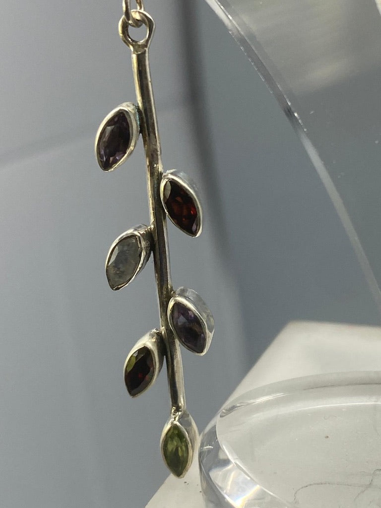 Sterling Silver Earrings with Amethyst, Garnet, Moonstone & Peridor