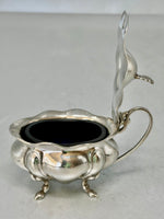 Load image into Gallery viewer, Antique Sterling Silver Mustard Pot with Bristol Blue Glass Liner and Spoon - melon shape
