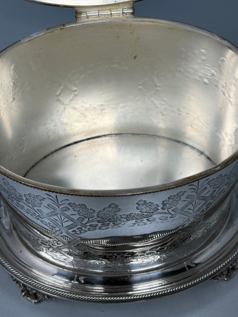 Antique Victorian Silver Plated Oval Biscuit Box by Hukin & Heath