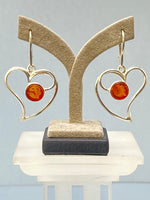 Load image into Gallery viewer, Sterling Silver and Amber Heart Shaped Earrings
