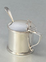 Load image into Gallery viewer, Antique Silver Plated Mustard Pot and Spoon with Bristol Blue Glass Liner
