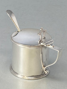 Antique Silver Plated Mustard Pot and Spoon with Bristol Blue Glass Liner