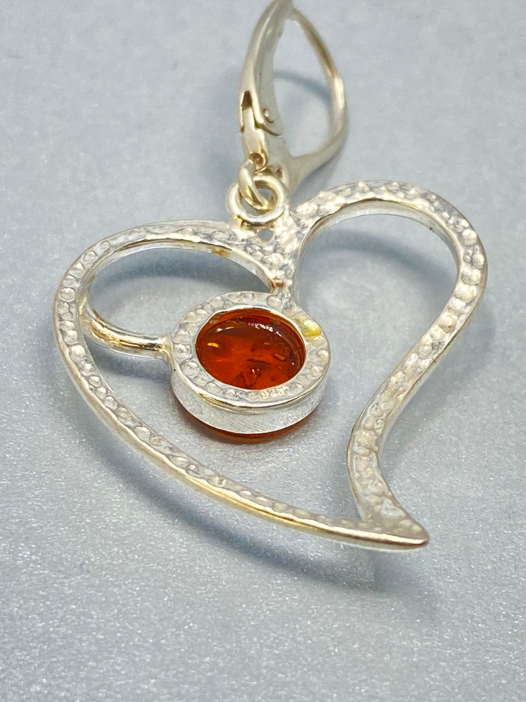 Sterling Silver and Amber Heart Shaped Earrings