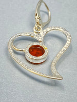 Load image into Gallery viewer, Sterling Silver and Amber Heart Shaped Earrings
