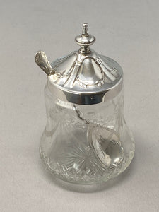 Antique Victorian Silver Plate and Etched Glass Preserve Pot & Spoon