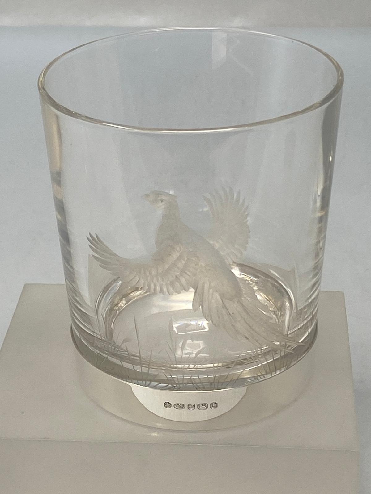 Sterling Silver & Crystal Engraved Tumblers with Pheasants