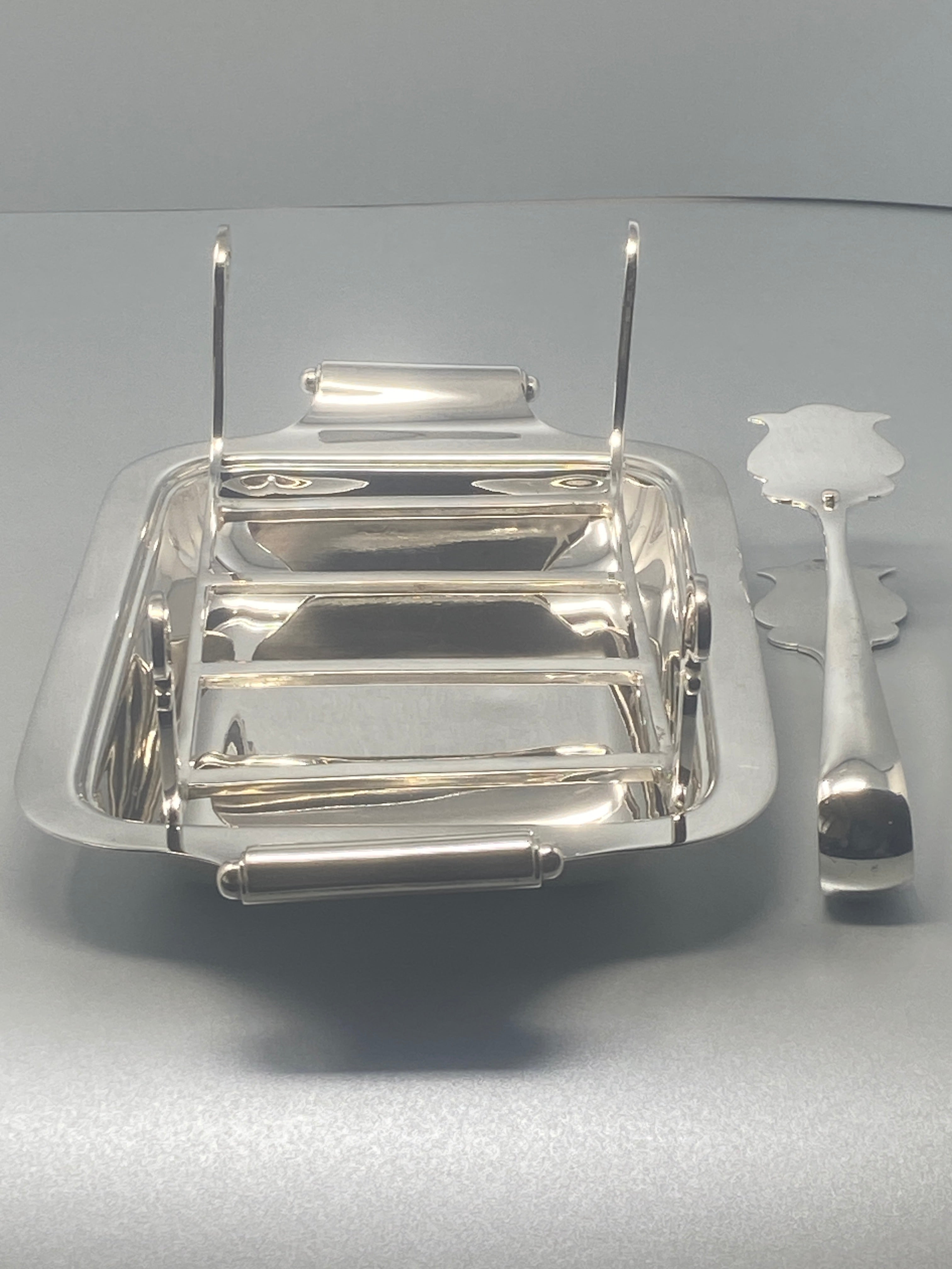 Victorian Silver Plated Asparagus Dish with Grill and Tongs