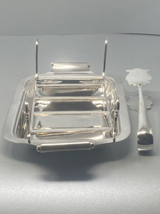 Victorian Silver Plated Asparagus Dish with Grill and Tongs