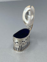 Load image into Gallery viewer, Antique Silver Mustard Pot with Bristol Blue Glass Liner
