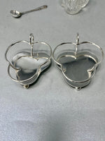 Load image into Gallery viewer, A pair of very unusual clover shaped Silver Plated &amp; Cut Glass Salts with spoons - Circa 1875
