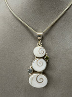 Load image into Gallery viewer, Sterling Silver and Sea Shell with Blue Topaz and Peridot Stone Pendant on Snake Chain
