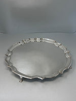 Load image into Gallery viewer, Antique Silver Plated Chippendale Salver on 4 Feet
