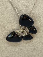 Load image into Gallery viewer, Silver, Black Onyx and Marcasite Butterfly Necklace
