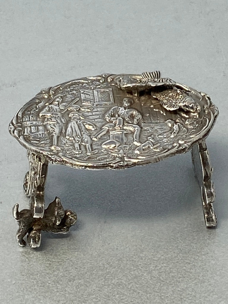 Sterling Silver Miniature Table with Cat