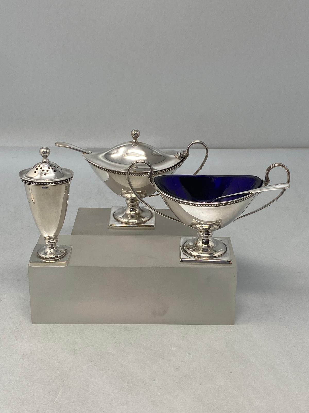 Sterling Silver Oval Three Piece Condiment Set