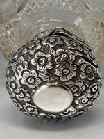 Load image into Gallery viewer, Antique Victorian Chased Top Steling Silver &amp; Cut Glass Perfume Bottle
