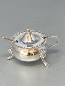 Antique Silver Plated Mustard Pot & Spoon