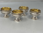 Load image into Gallery viewer, Superb Set of Four Antique Sterling Silver Embossed Salts with original gilt interiors and excellent condition
