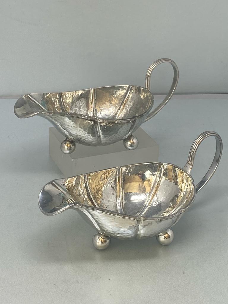 Pair of Arts & Crafts Style Large Antique Silver Plated Sauce Boats