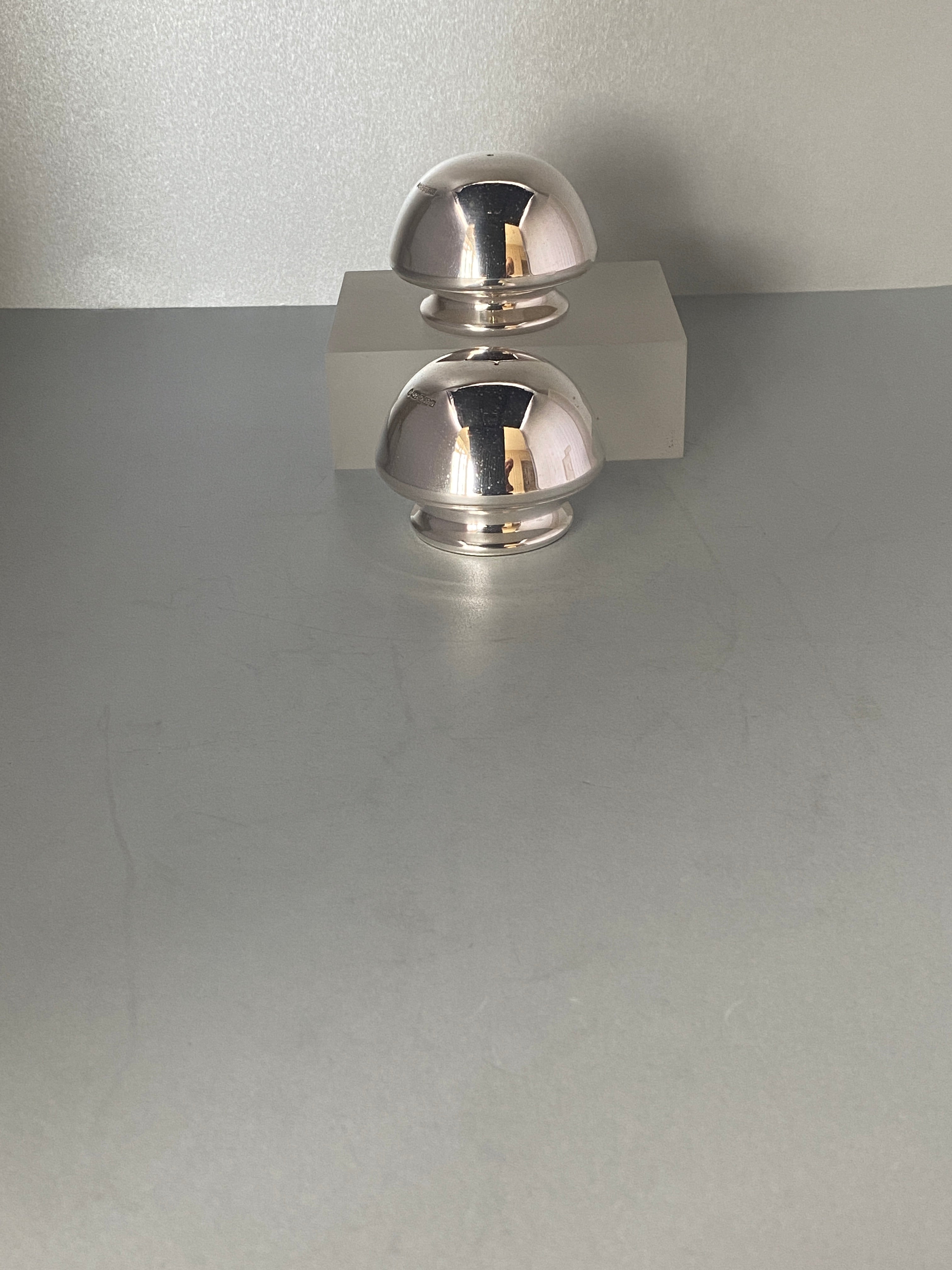 Pair of Vintage Sterling Silver Modernistic Salt & Pepper Shakers