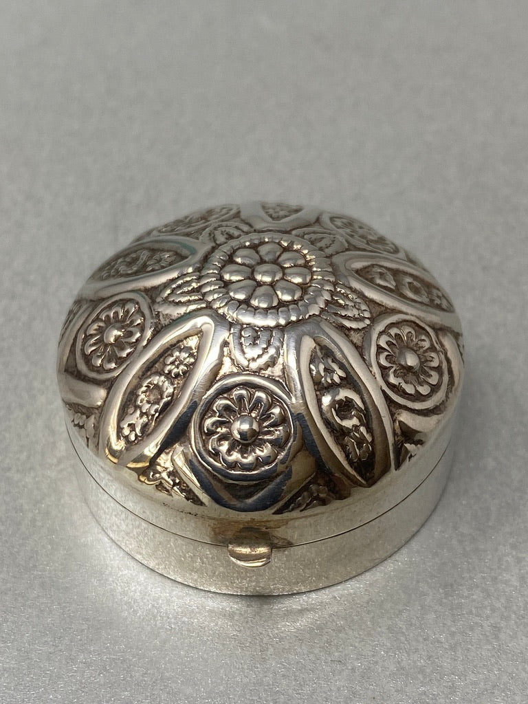 Sterling Silver Round Chased Pill Box