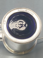 Load image into Gallery viewer, Antique Silver Plated Mustard Pot and Spoon with Bristol Blue Glass Liner
