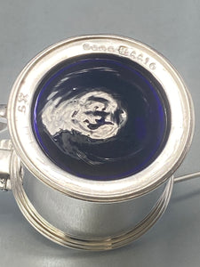 Antique Silver Plated Mustard Pot and Spoon with Bristol Blue Glass Liner