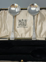 Load image into Gallery viewer, A pair of Art Deco Antique Sterling Silver Preserve Spoons in original box made by Elkington
