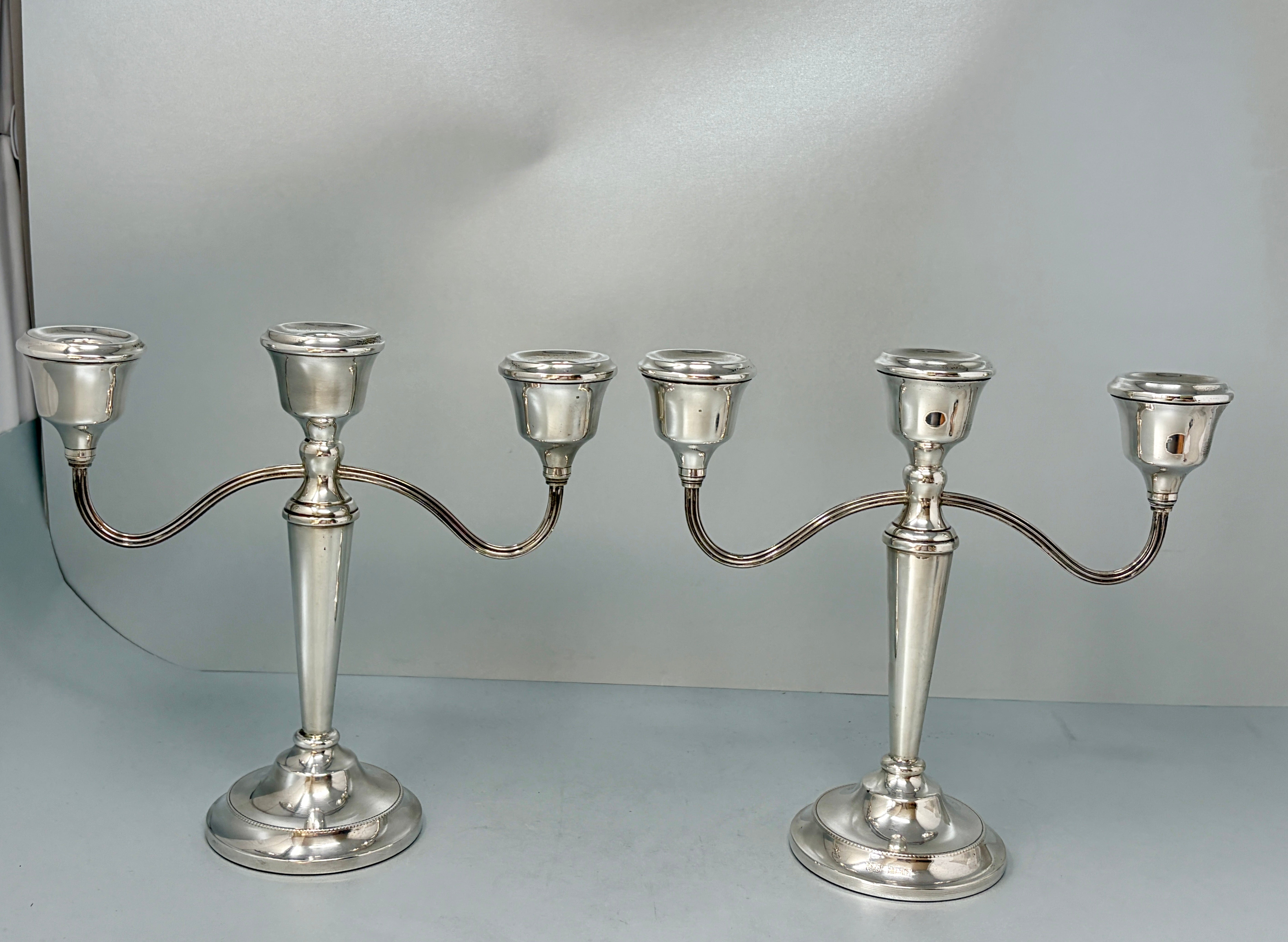Pair of Three Lite Sterling Silver Candelabra