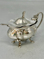 Load image into Gallery viewer, Antique Sterling Silver Mustard Pot with Bristol Blue Glass Liner and Spoon - melon shape
