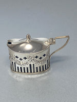 Load image into Gallery viewer, Antique Silver Mustard Pot with Bristol Blue Glass Liner
